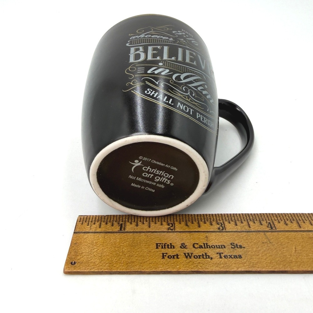 Christian Art Gifts John 3:16 Matte Black Ceramic Coffee Mug Gold Rim 2017 - Picture 3 of 4